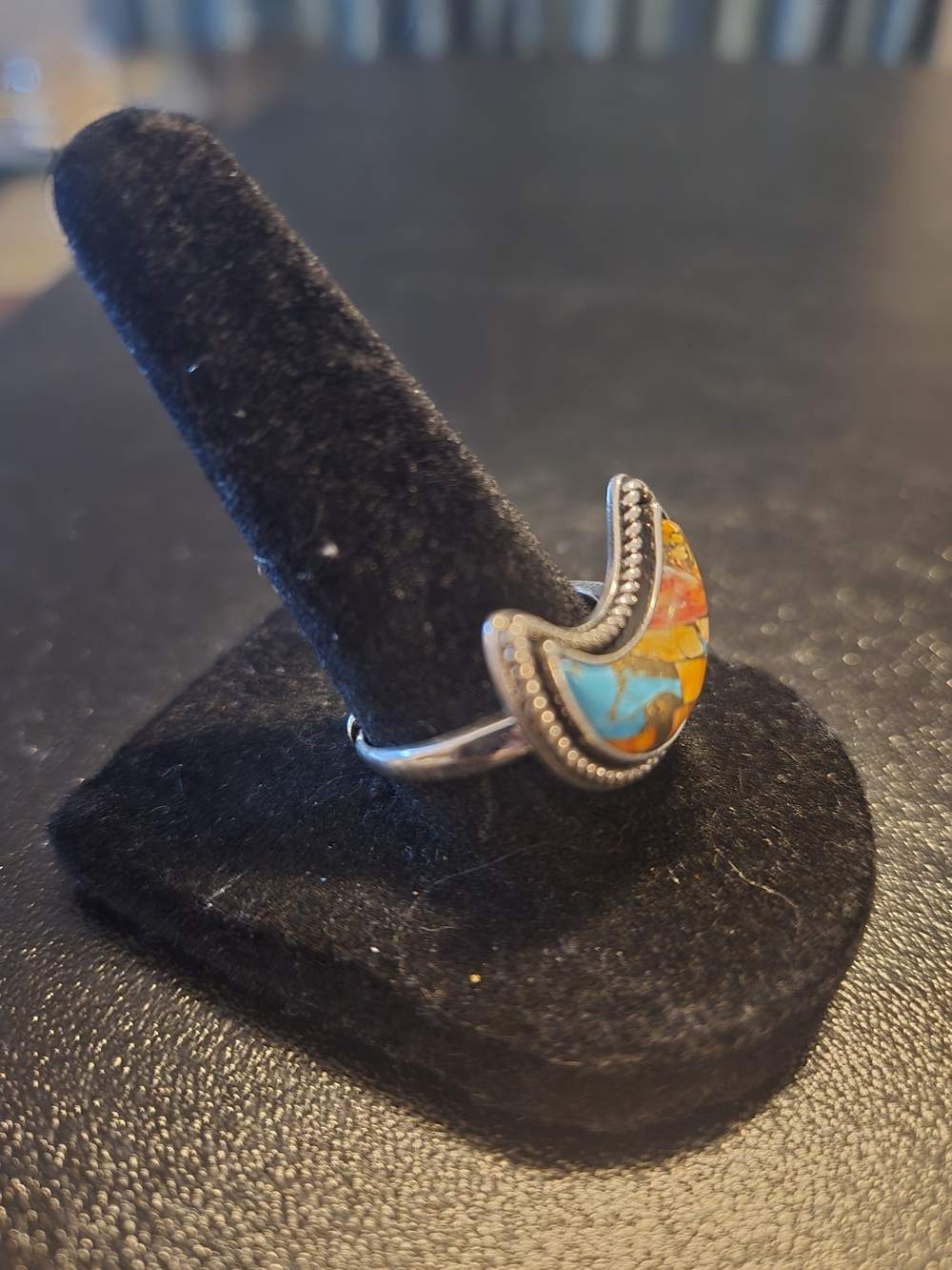 Multi-Color Crescent Inlay Women's Statement Ring - Picture 3 of 4